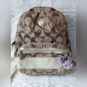 RARE New without Tags Authentic Coach F19451 Khaki Gold Signature SIS Backpack
